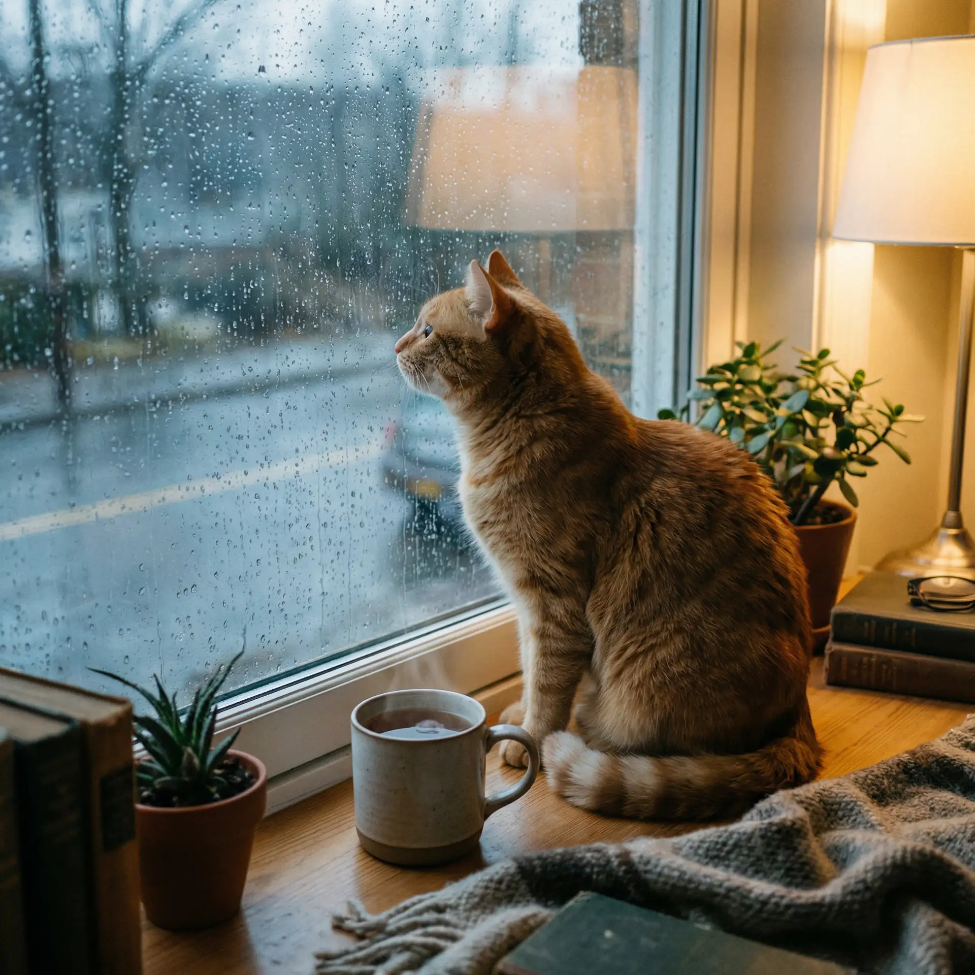 猫咪望着窗外的雨 - 贺朝在谢俞里面塞葡萄